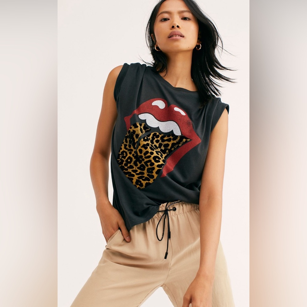 Stones Flocked Leopard Tongue Tee, Free People